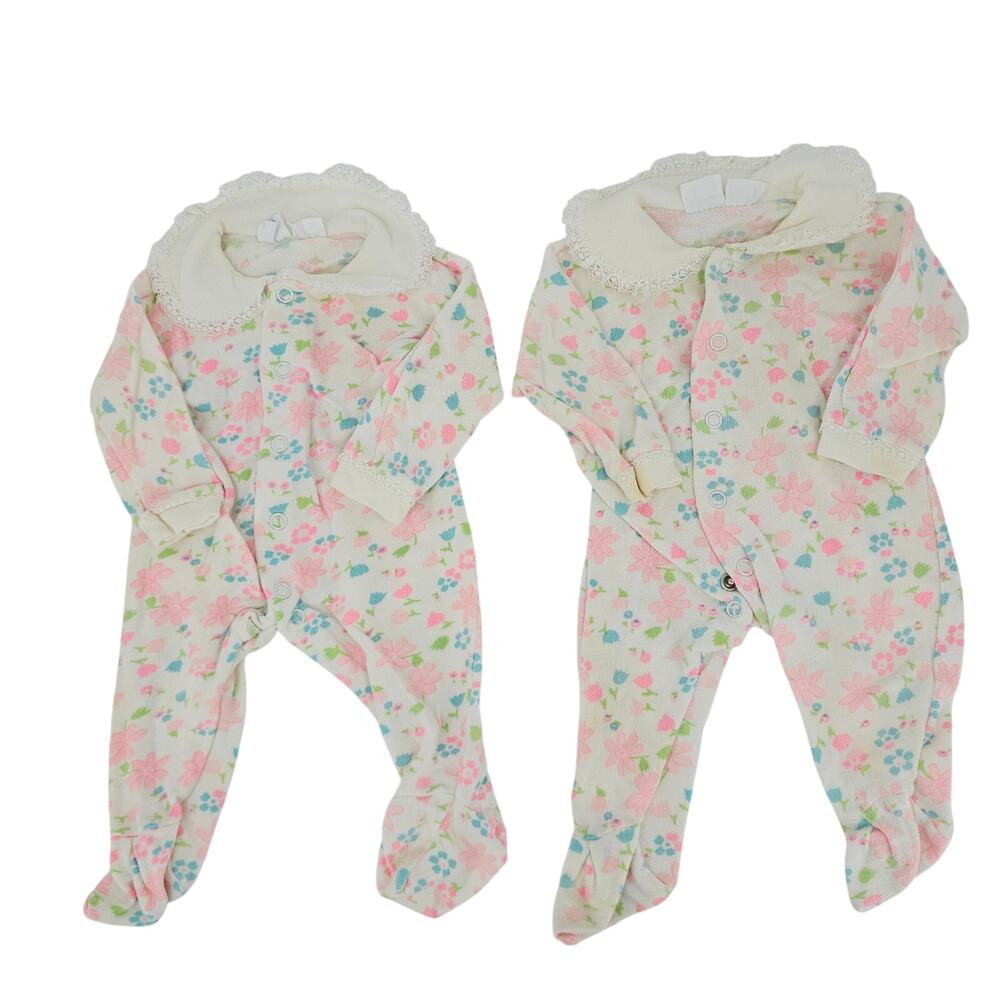Vintage Carter's Pastel Floral Footed Pajama Footies TWIN Baby Girls M 6-12 mo